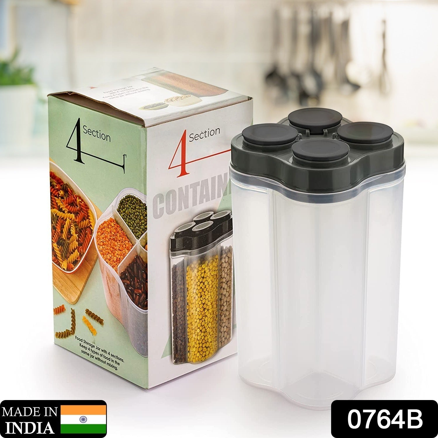 0764B Plastic Lock Food Storage 4 Section Container Jar for Grocery, Fridge Container. DeoDap 0764B Plastic Lock Food Storage 4 Section Container Jar for Grocery, Fridge Container. DeoDap